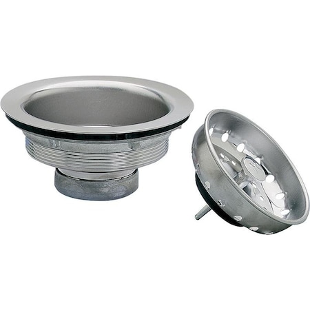 Basket Strainer With Fixed Stick Post, 438 In Dia, Stainless Steel, Chrome, 314 In Dia Mesh